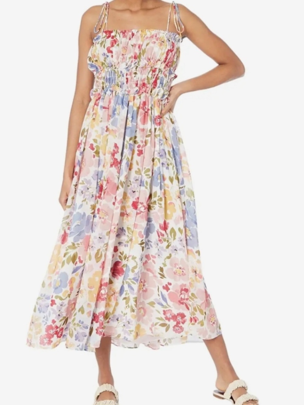 En Saison Pastel Floral Smocked Midi Dress